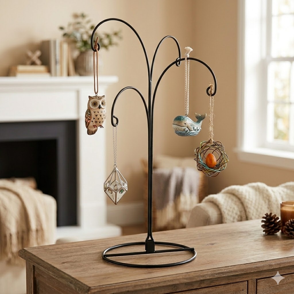 HOHIYA 2 Pack 4-Arm Ornament Display Stand 12 Inch Metal Hanging Holder for 4 Christmas Ornaments Multi-Hook Stand for Glass and Crystal Balls Black Art Craft Hanger